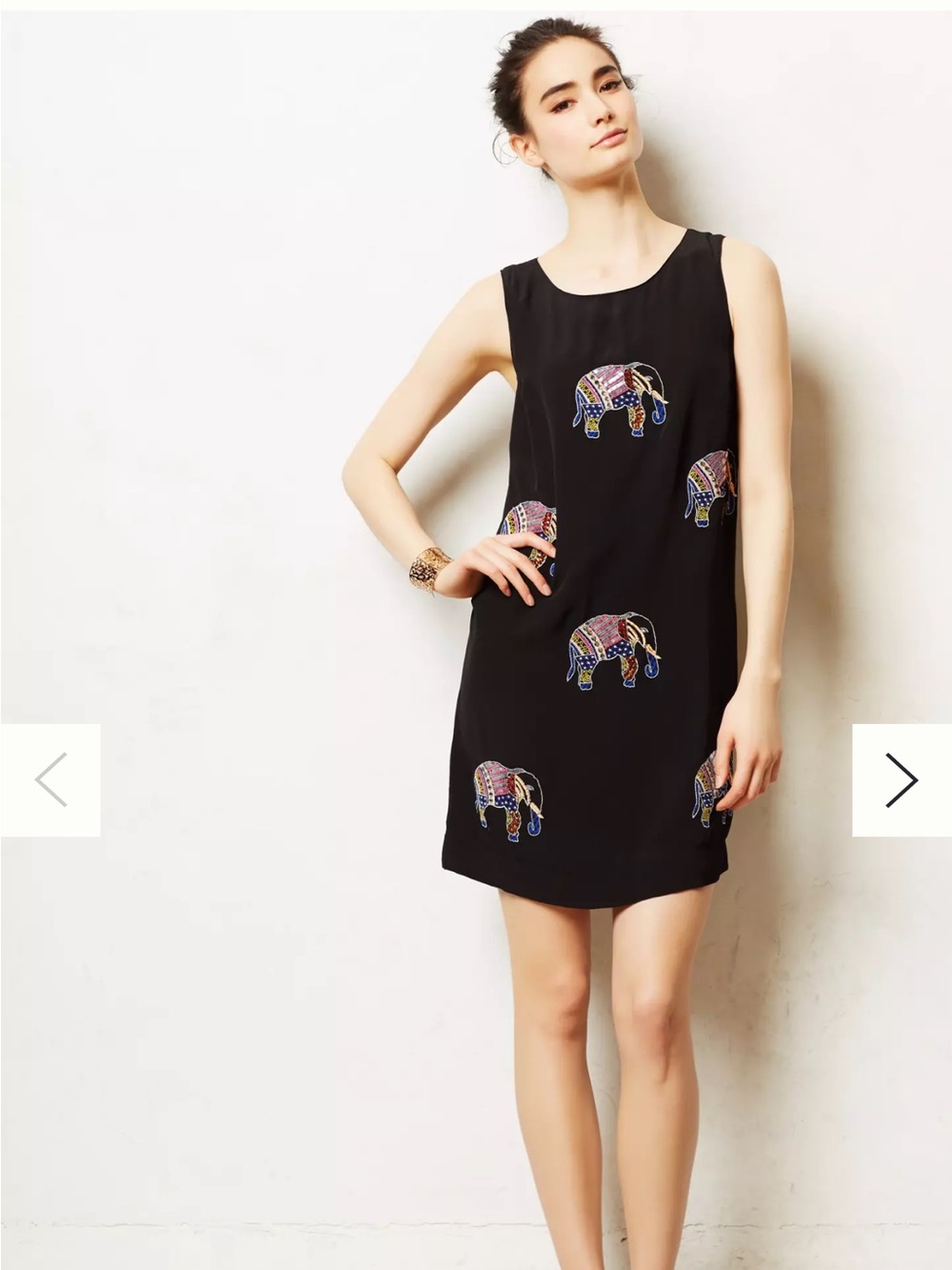Anthropologie Sleeveless Shift Tunic Dress with Embroidered Multicolor Elephants
